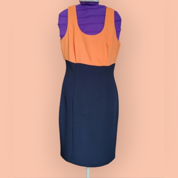 SOPHISTICATE WOMENS SIZE 10 NAVY BLUE AND ORANGE DRESS WITH JACKET - Picture 5 of 7
